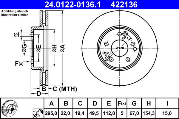 ATE Brake Disc 24.0122-0136.1
