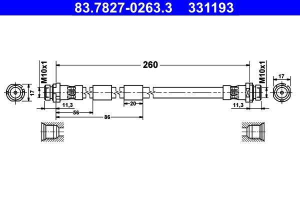 ATE Brake Hose 83.7827-0263.3