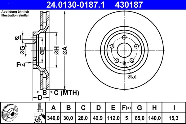 ATE Brake Disc 24.0130-0187.1