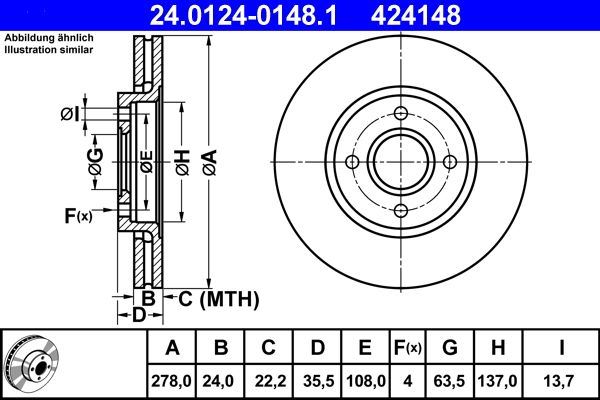 ATE Brake Disc 24.0124-0148.1