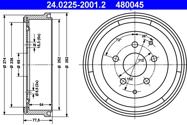 ATE Brake Drum 24.0225-2001.2