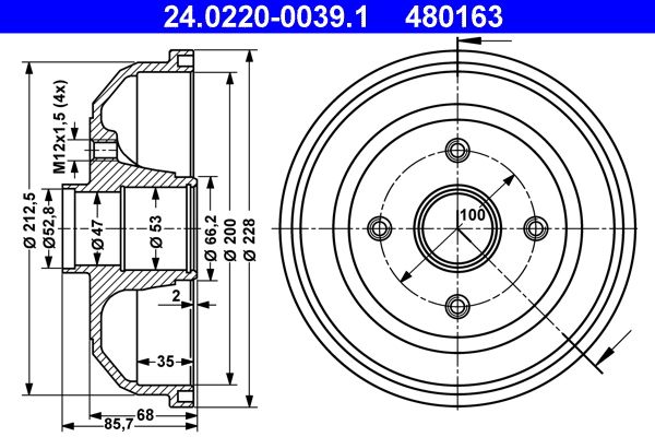 ATE Brake Drum 24.0220-0039.1