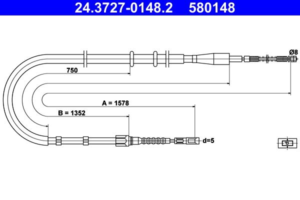 ATE Cable Pull, parking brake 24.3727-0148.2